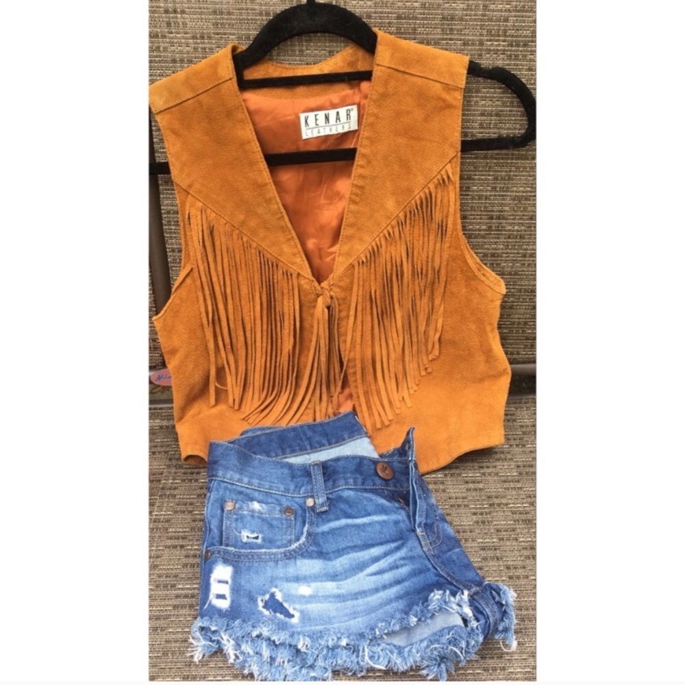 Kenar leather fringe vest EUC